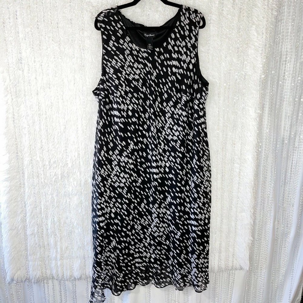 Maggie Barnes Sleeveless Shift Dress Size 30W Black Teardrop Polka Dot Lined
